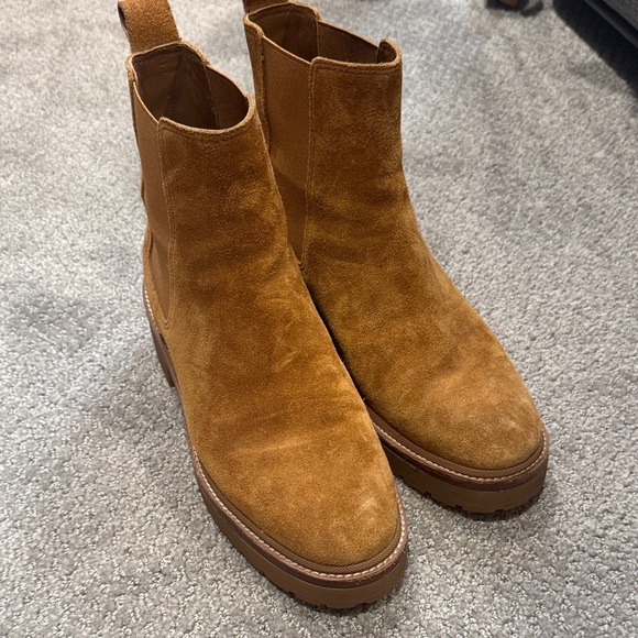Tory Burch Shoes - Tory Burch Suede Heeled Chelsea Boots in Cognac